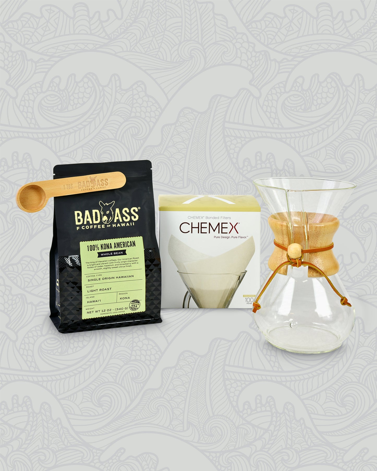 Chemex Starter Bundle | Chemex, Filters, Wooden Scoop and 100% Kona