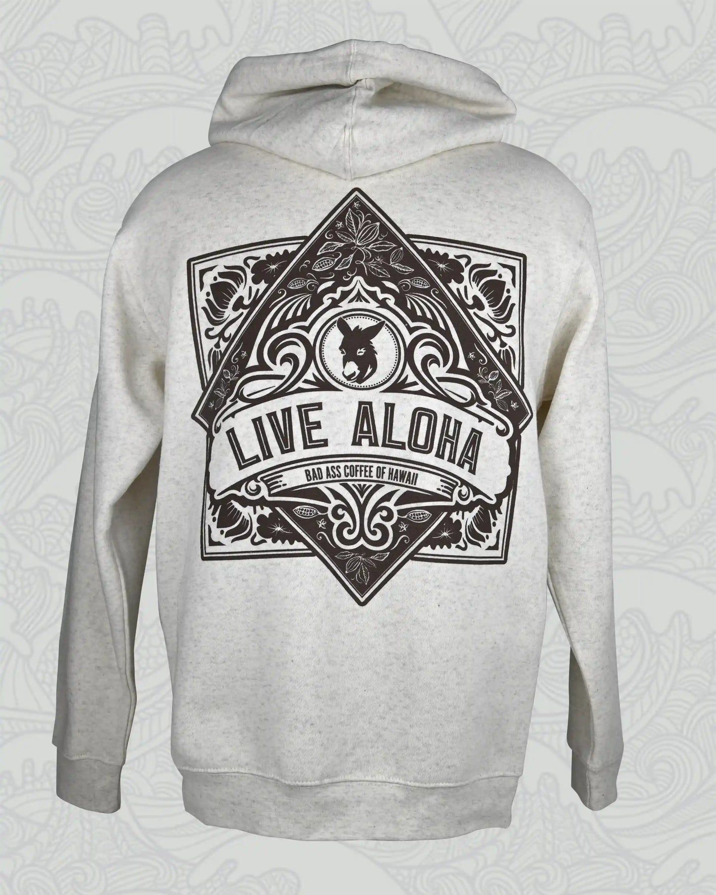 Long-Sleeve Hooded Sweatshirt | Live Aloha – Natural Heather