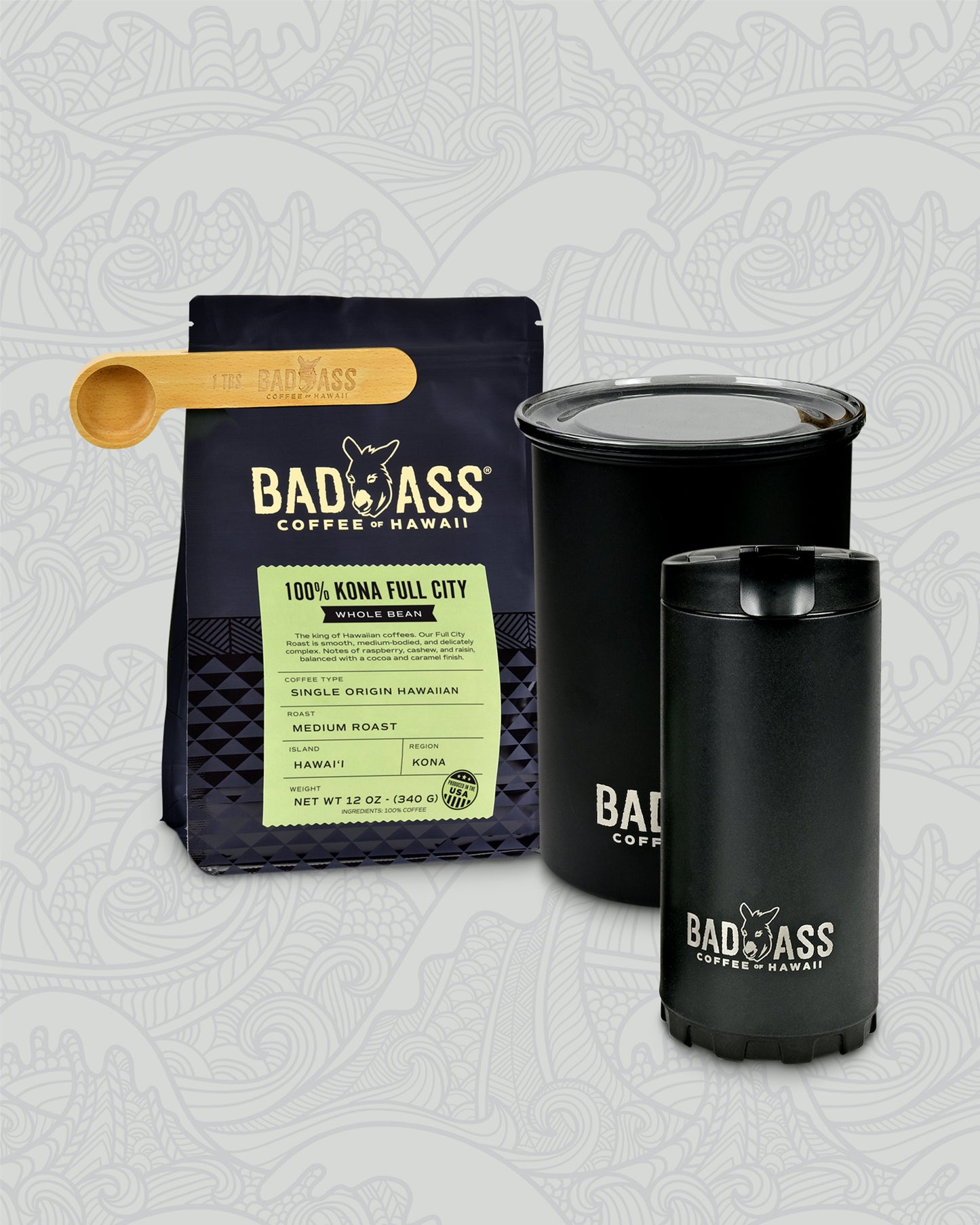 The Essential Kona Kit | 100% Kona Full City, Airless Storage Container, Travel French Press