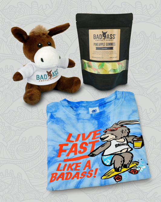 Keiki Bundle | Sour Pineapple Gummies, Stuffed Donkey, Youth Apparel