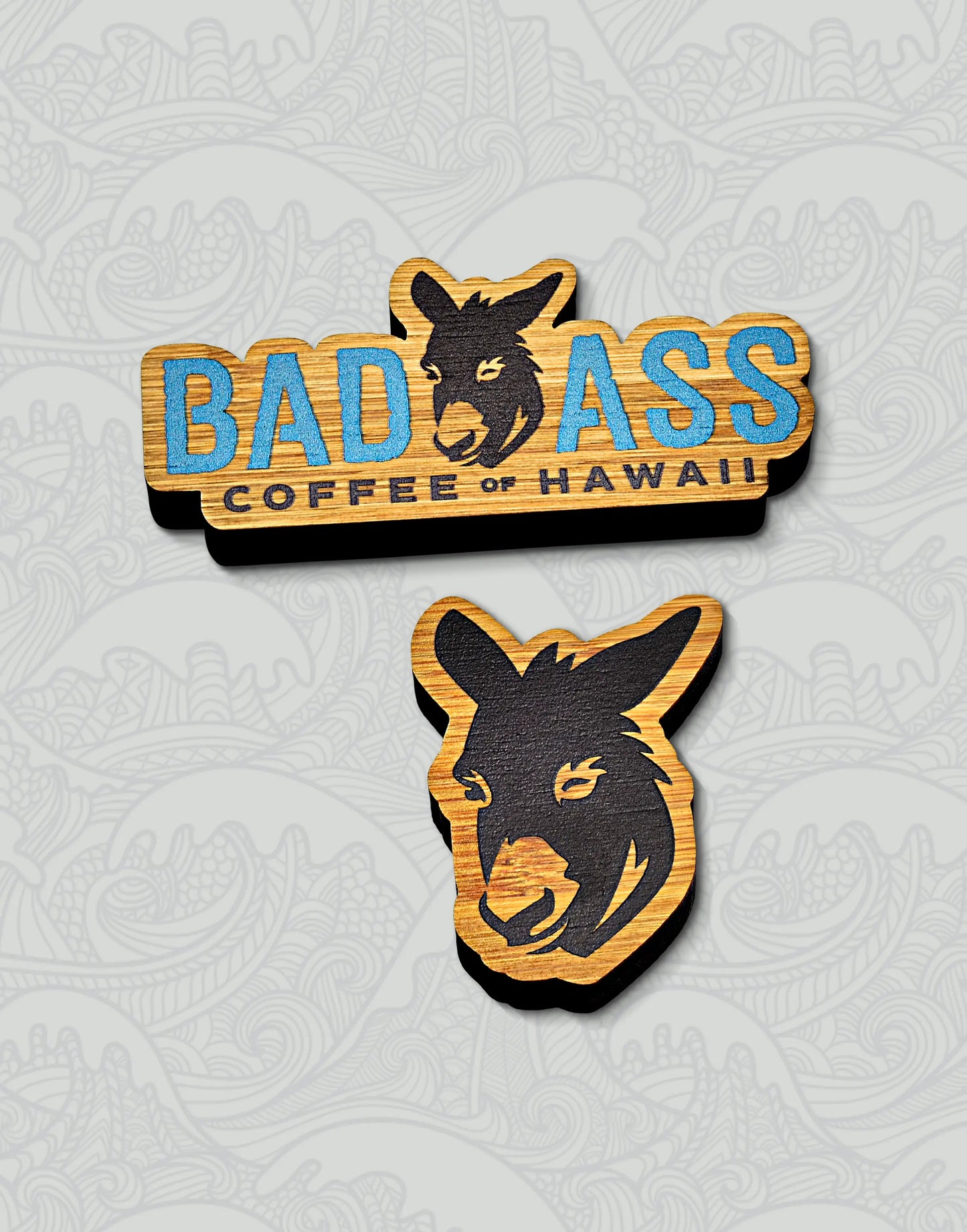 Bad Ass Coffee of Hawaii Wooden Magnet Set