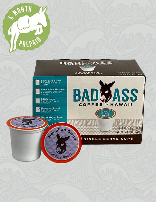Single Serve Cups | 10% Hawaiian Blend Full City Roast 12-pack | 6 Month Subscription