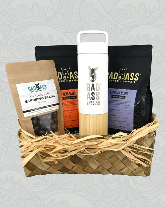 Traveler Gift Basket | Hana Bliss, Hawaiian Blend, Welly Mug, and Treats