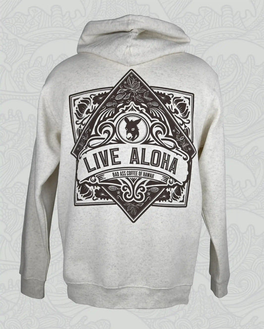 Long-Sleeve Hooded Sweatshirt | Live Aloha – Natural Heather