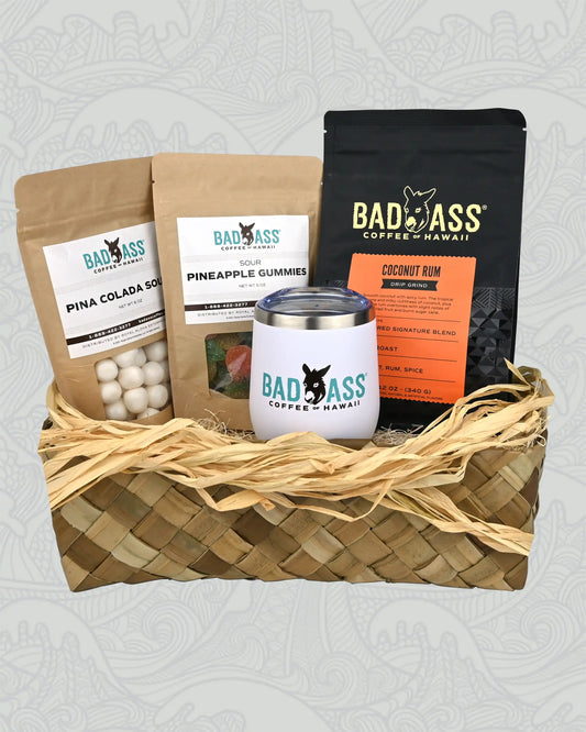 Pina Colada Gift Basket | Coconut Rum, Insulated Mug & Treats