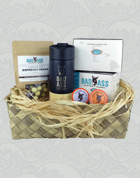 Serious Business Gift Basket | Single Serve Cups, Travel Bottle, & Espresso Beans