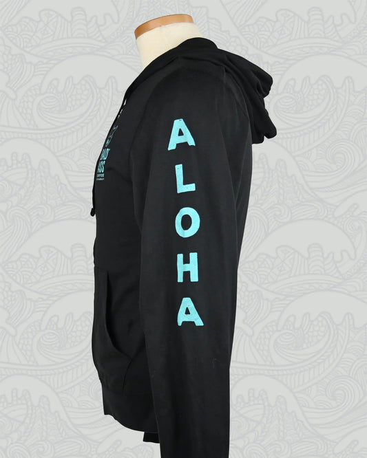 Zip Up Hoodie | Black with Teal Bad Ass Coffee Logo